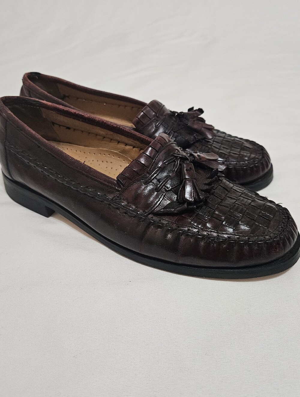 Giorgio Brutini Loafer Shoes Mens Sz 8.5 D Oxblood Leather Tassle Woven Slip On